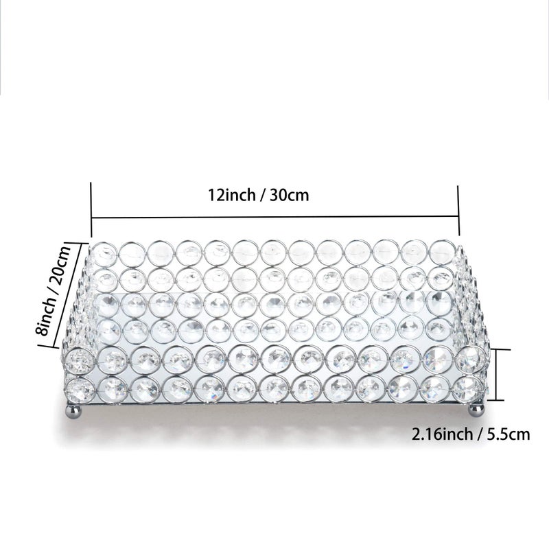 Feyarl Crystal Vanity Makeup Perfume Tray Ornate Jewelry Trinket Organizer Cosmetic Decorative Tray Skin Care Storage for Home Dressing Table Wedding Decoration(Rectangle 12" x 8") (Silver) - Image 2